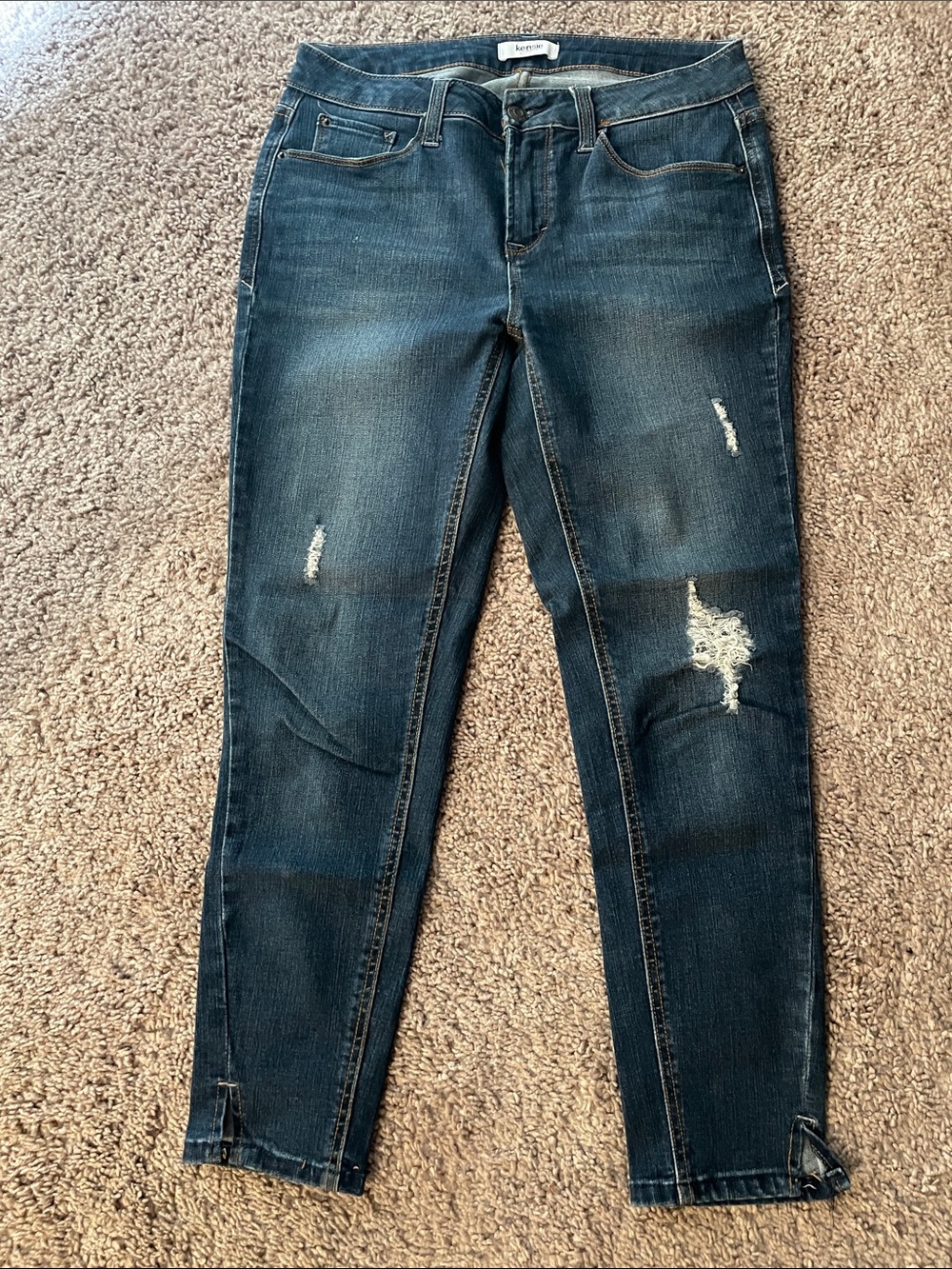 Kensie Women's Skinny Jeans in Dark Blue with Distressed Detail